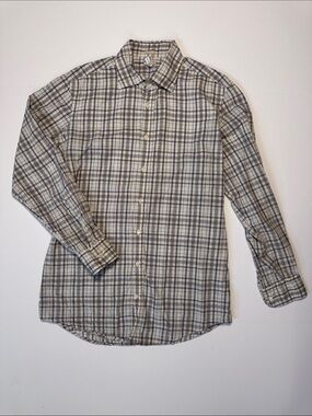 MASSIMO ALBA Men's Plaid Button-Up Shirt Cream Navy Tan Made in Italy Cotton M